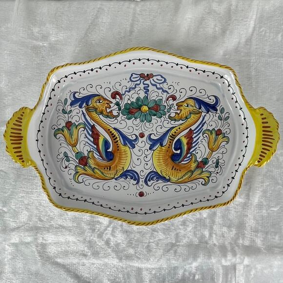 Arte D’Italia Imports Other - Arte D’Italia Imports Deruta Italy Hand Painted Majolica Platter Sea Serpent